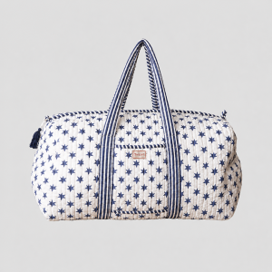 Indian Block Print Cotton Weekend Bag - Blue Stars