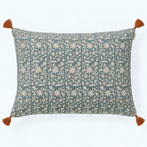 Goa Blue-Green Indian Floral Cotton Cushion Cover – 35cm x 50cm