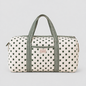 Indian Block Print Cotton Weekend Bag – Green Stars