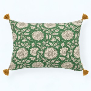 Chandra Maya Green Indian Floral Cotton Cushion Cover – 35cm x 50cm