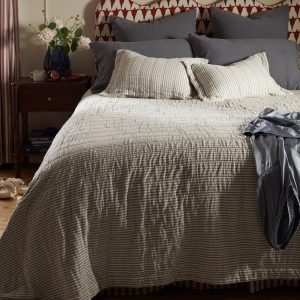 French Blue Sidney Stripe 100% Organic Cotton Quilted Throw